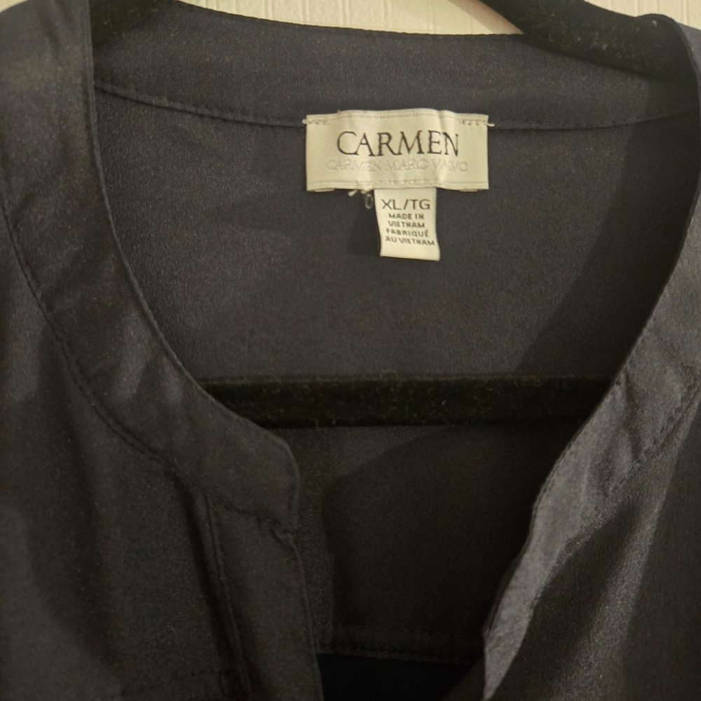 Carmen Marc Valvo Navy Blouse with Gold Accents - Picture 2 of 2